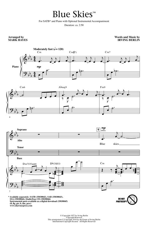 Blue Sky by Electric Light Orchestra arranged by wondorob for Piano, Soprano, Alto, Tenor, Bass voice, Guitar, Bass guitar, Drum group (Mixed Ensemble). . Blue skies satb pdf